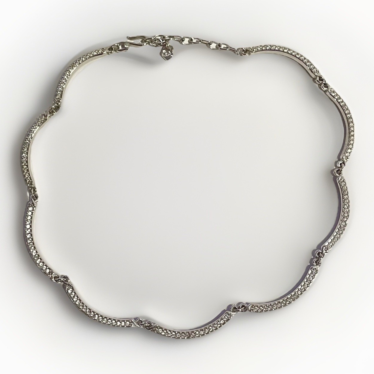 Vintage Swarovski Clear Pave Crystal Wave Collar Necklace-Signed Swan Mark