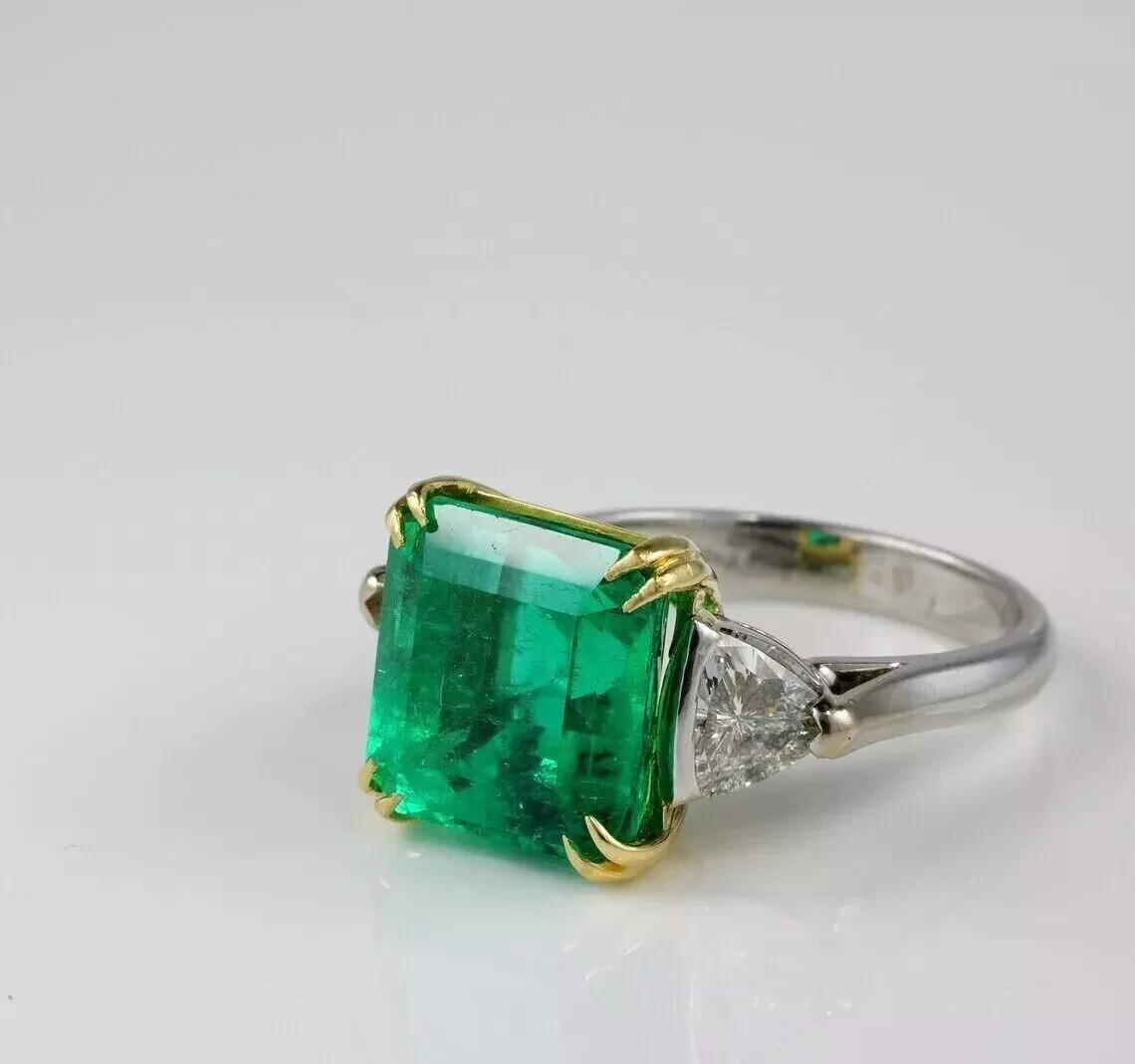 Art Deco 3.75Ct Lab Created Emerald Diamond 14K White Gold Finish Wedding Ring