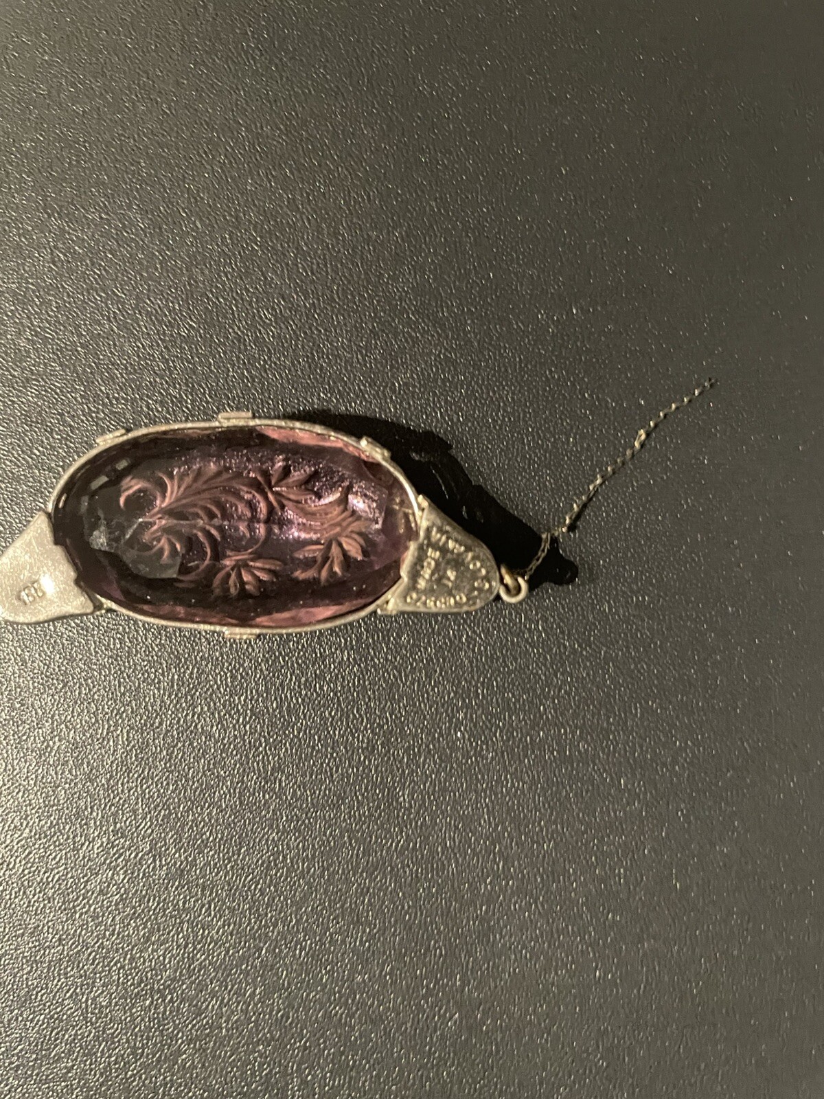 Vintage Czech Art Deco Antique Amethyst Glass Pendant only Flower design