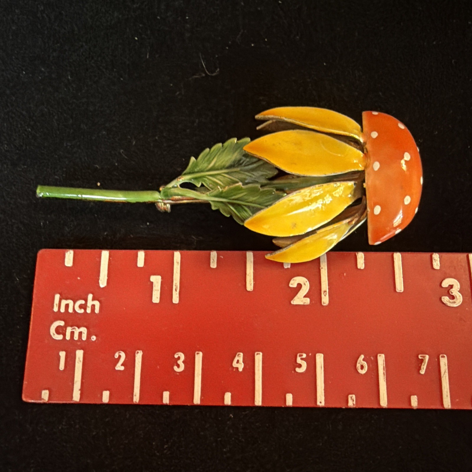 Original by Robert Enamel Flower Brooch Pin Yellow and Orange Daisy SPRING -READ