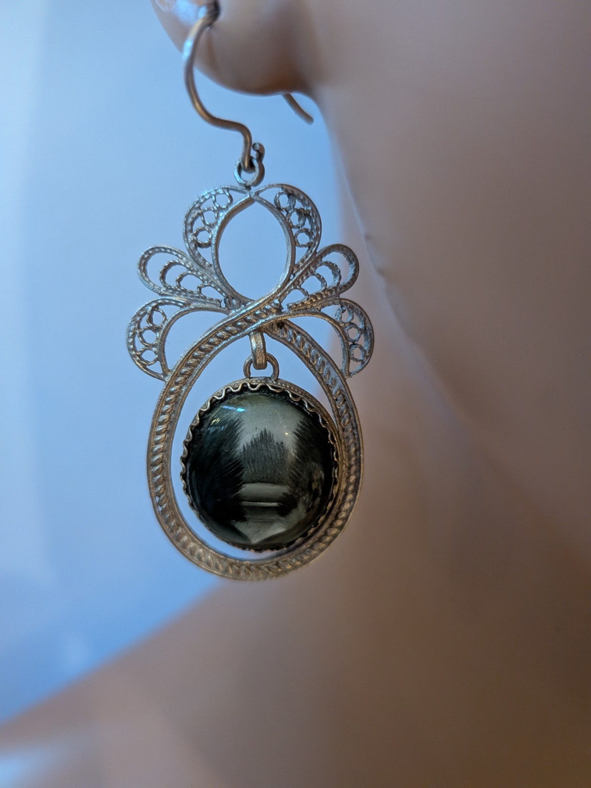 Vintage Russian hand-painted Landscape Rostov finift Enamel Filigree Earrings