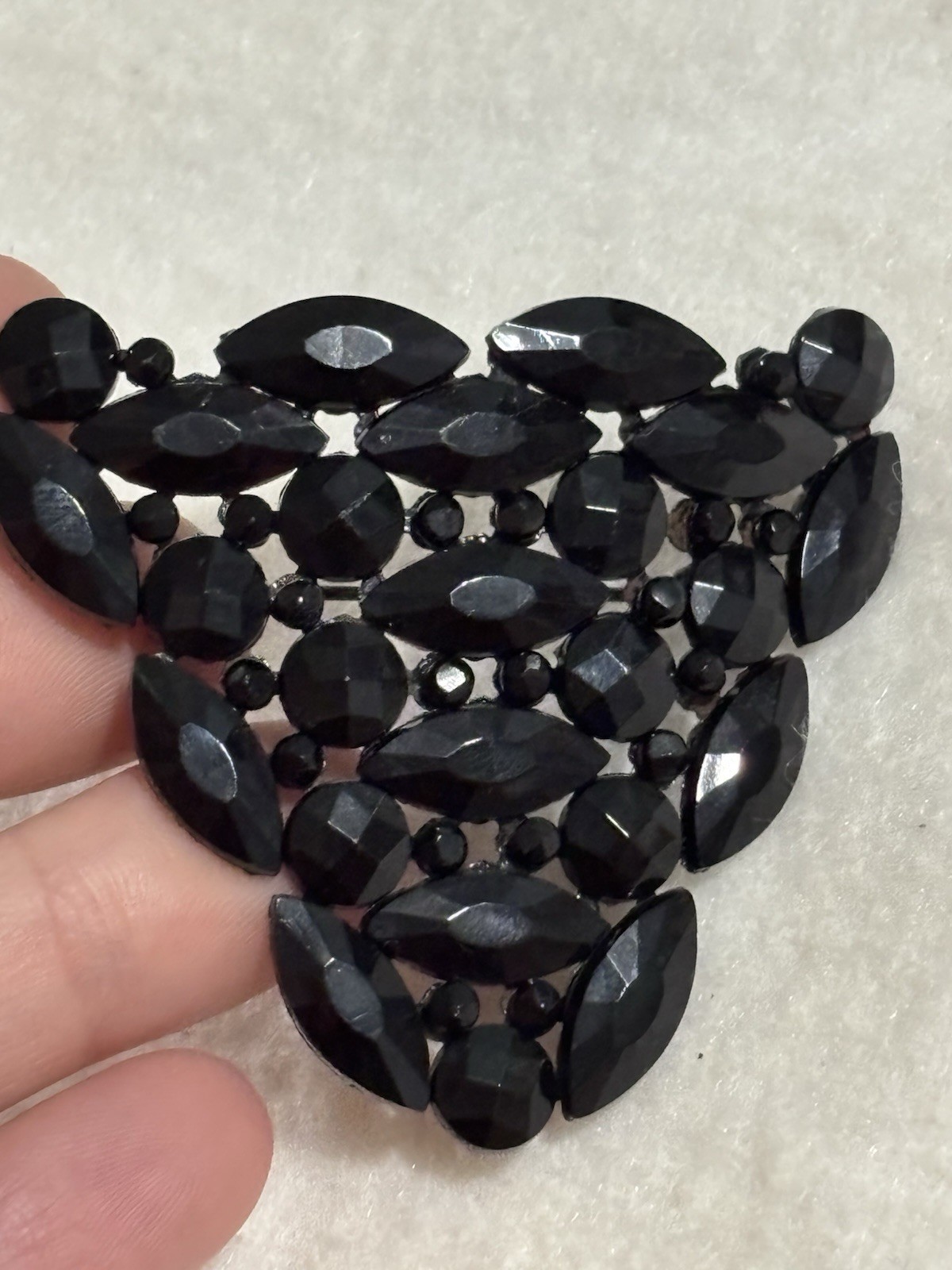 Antique Czech Black Glass Brooch Art Deco French Jet Gothic Mourning Jewelry Pin