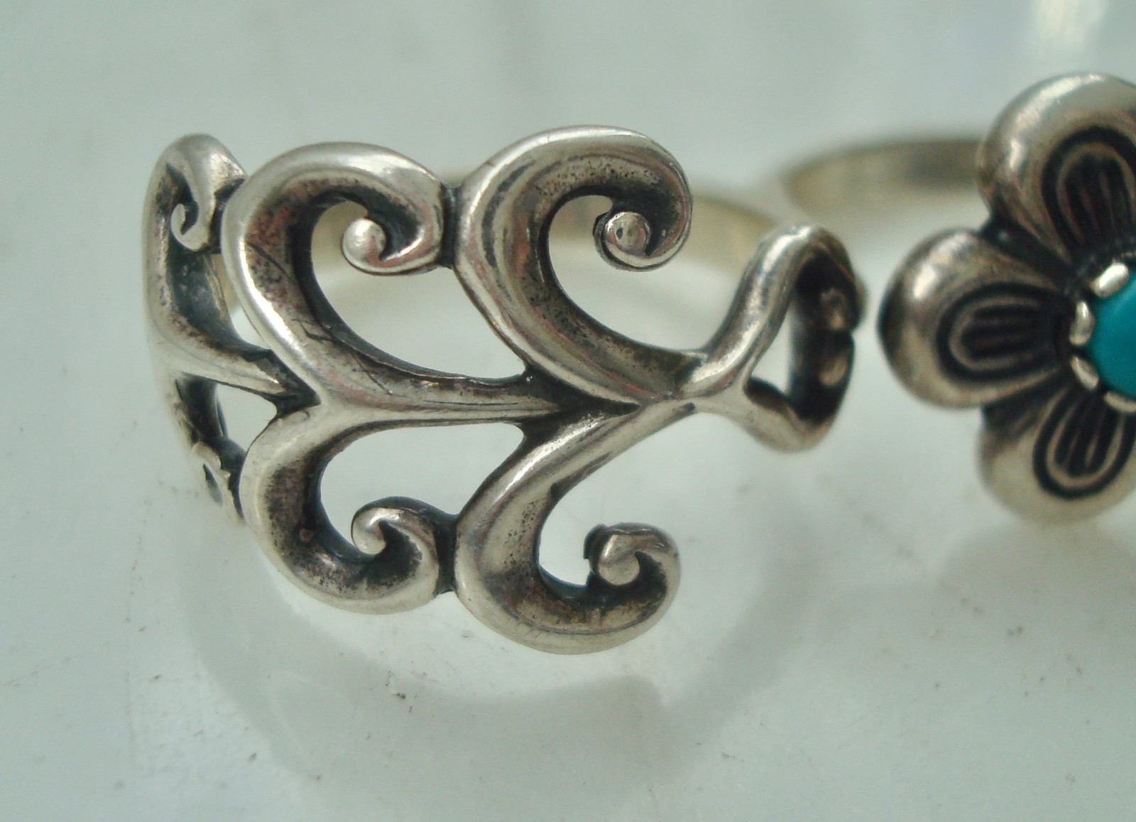 Vintage CAROLYN POLLACK STERLING Silver FLOWER Turquoise DOUBLE RING Size 9/7.5