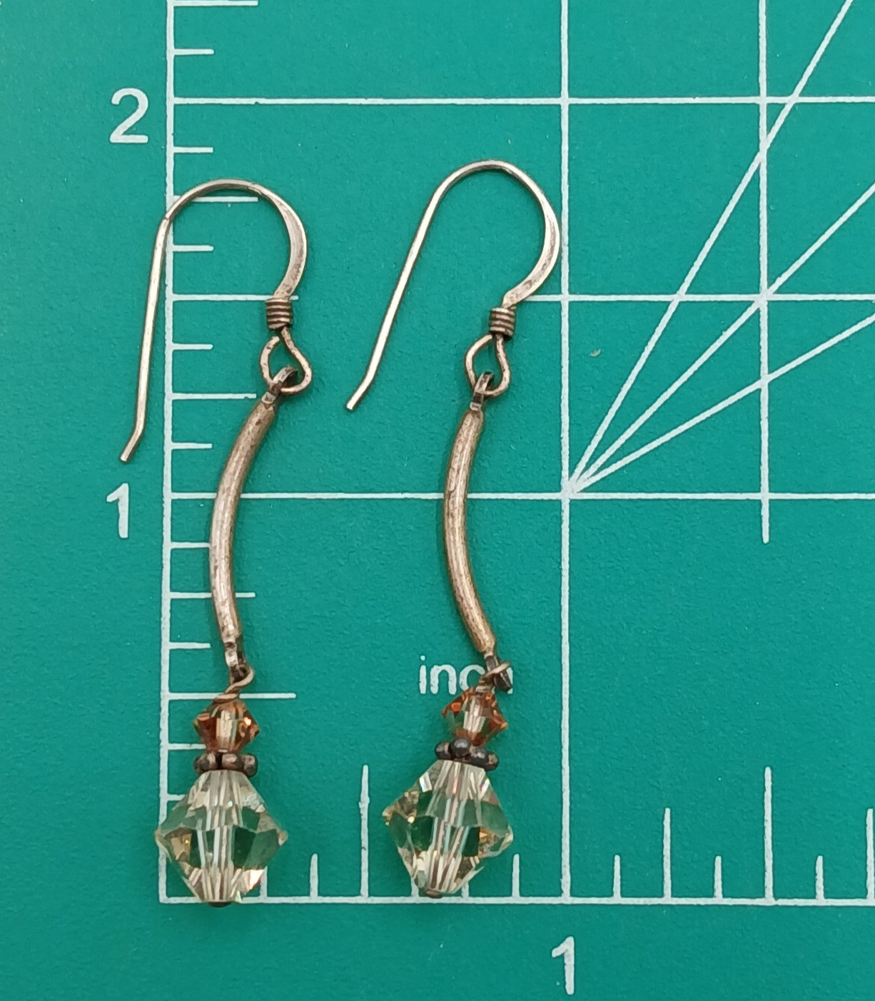925 Crystal Drop Earrings 1.75in Sterling Silver 2g Aqua Blue Amber Tone Bicone