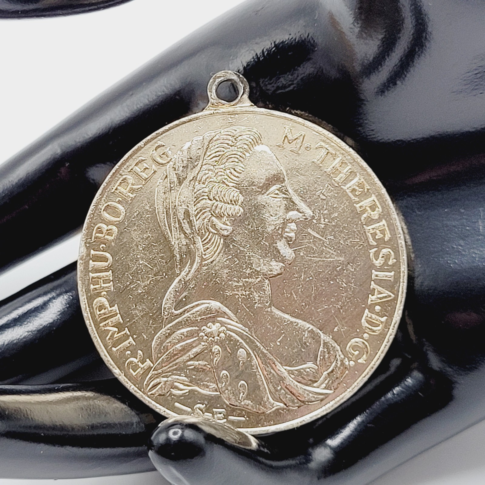Maria Theresa Replica Token Medallion Coin Pendant Gold Tone Attached Bail