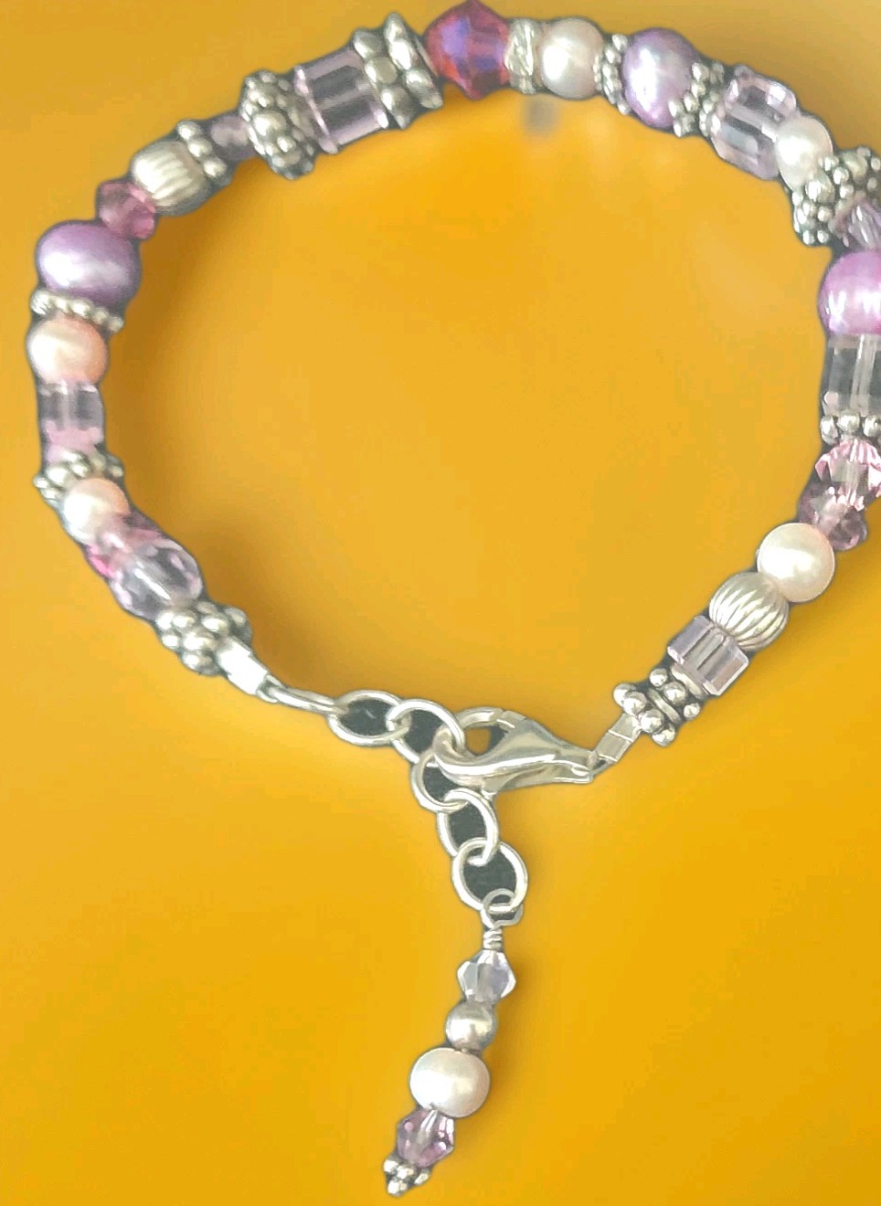 925 STERLING Necklace&Bracelet Multicolor PEARLS & Made With Swarovski CRYSTALS