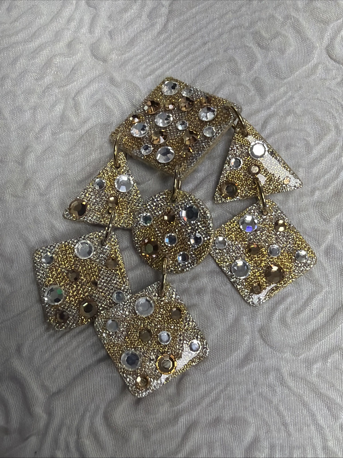 Vintage 1980s (2) MAM Retro Style Glitzy Chimes Clip Dangle Earrings Geometric