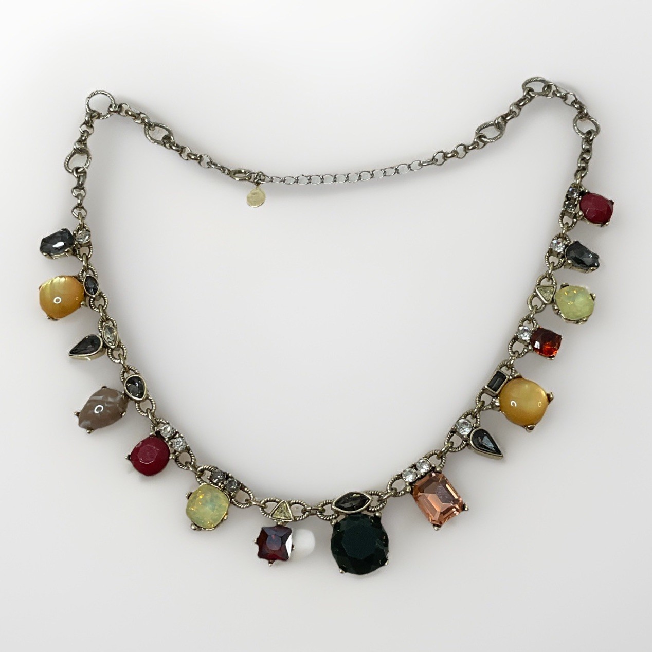 LOFT Multicolor Glass Rhinestone Necklace Silver Tone Adjustable 17” – 19”