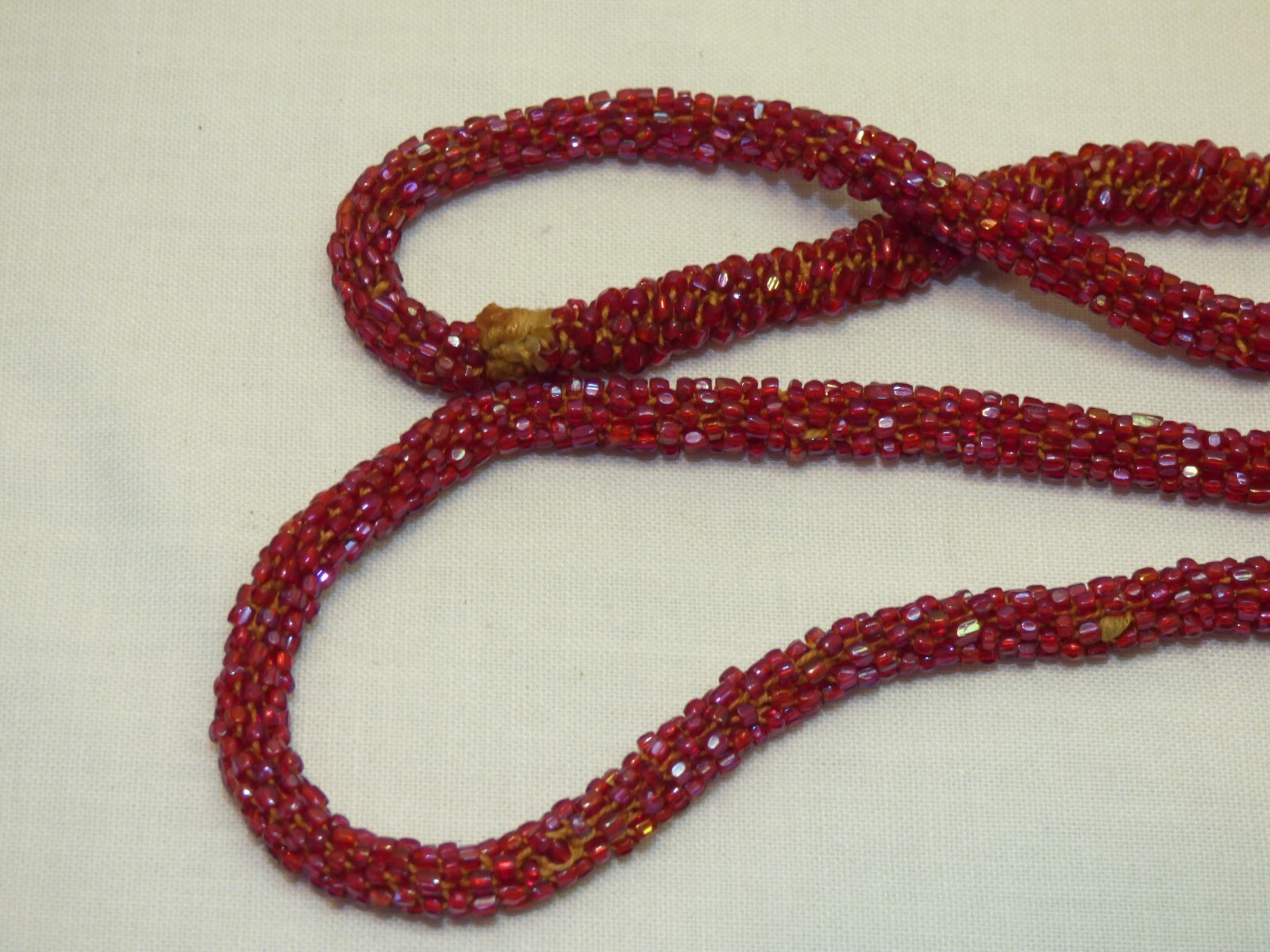 Vintage 44″ Dark Red Iridescent Rope Flapper Necklace Glass Seed Beads Shimmer