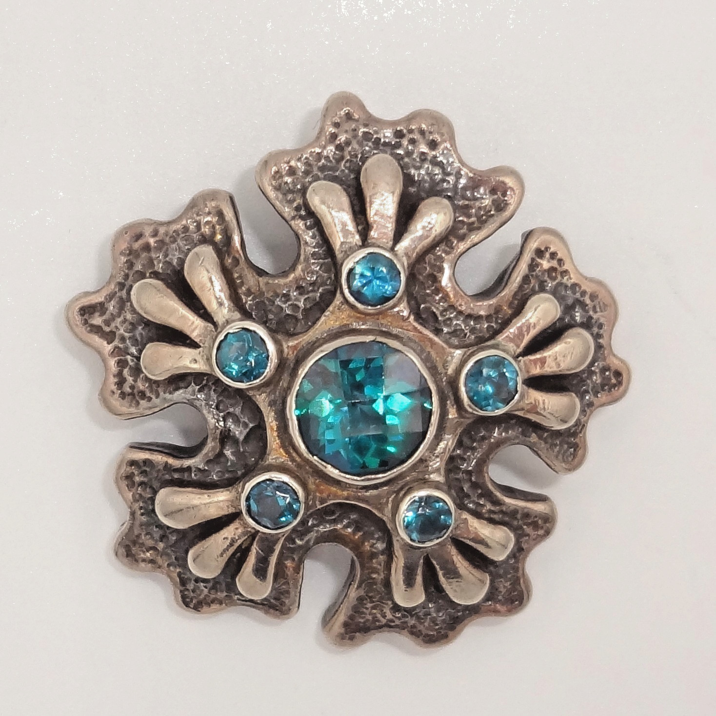 Vintage DIAN MALOUF DLM Sterling Silver & Topaz Snowflake Brooch 14.1 grams