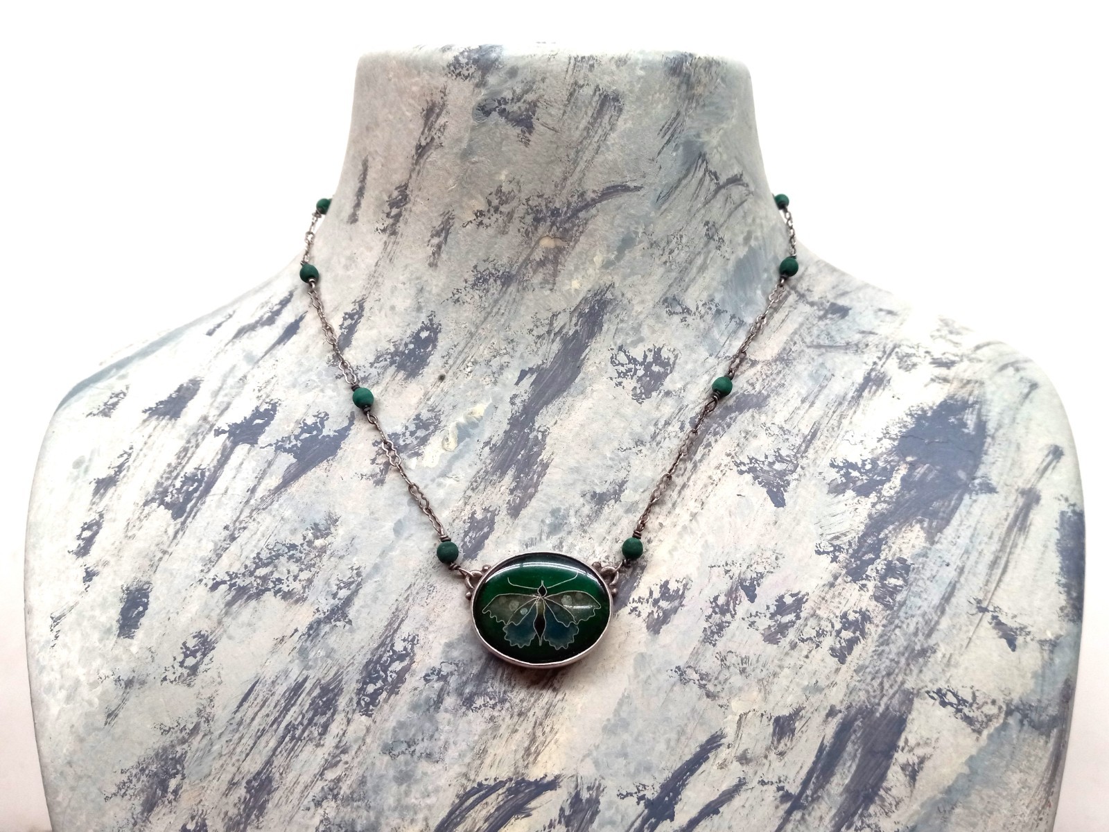 SIGNED TONI STRASSLER CLOISENNE PENDANT NECKLACE BUTTERFLY 9/1978