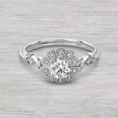 Art Deco Vintage 1.2Ct Lab Created Diamond Antique 14K Gold Over Engagement Ring