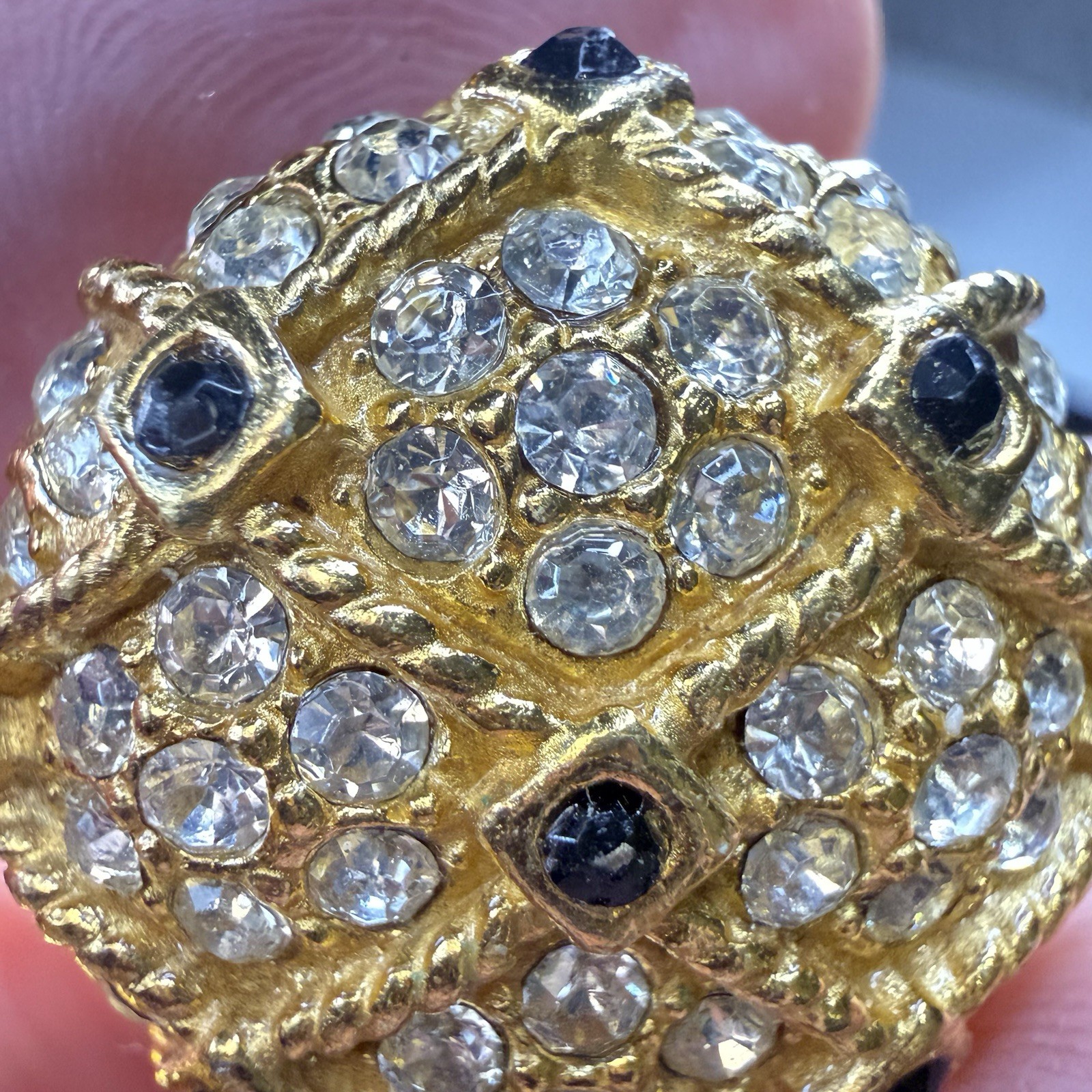 Gay Boyer Signed Vintage Gold tone Rhinestone Clip on Statement earrings
