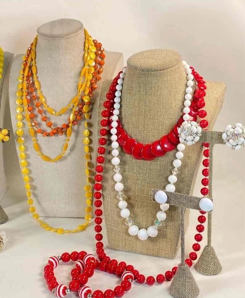 Vintage 1950s-1980s Ketchup & Mustard Color Bold Costume Jewelry Grabbag Lot