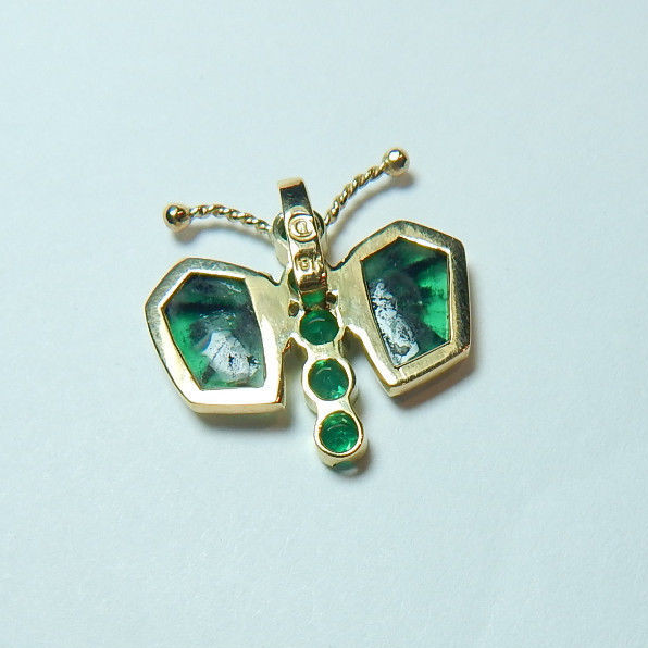 Colombian Trapiche Emerald 3.12 TCW Butterfly Pendant 18K Y Gold Jewelry Muzo M