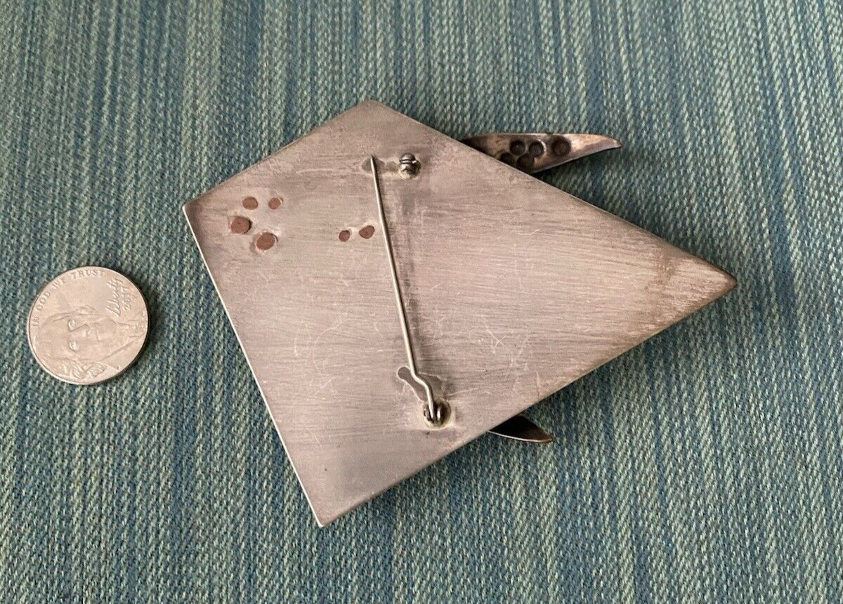 Modernist Geometric Mixed Sterling Silver Plate With Copper Accent Brooch
