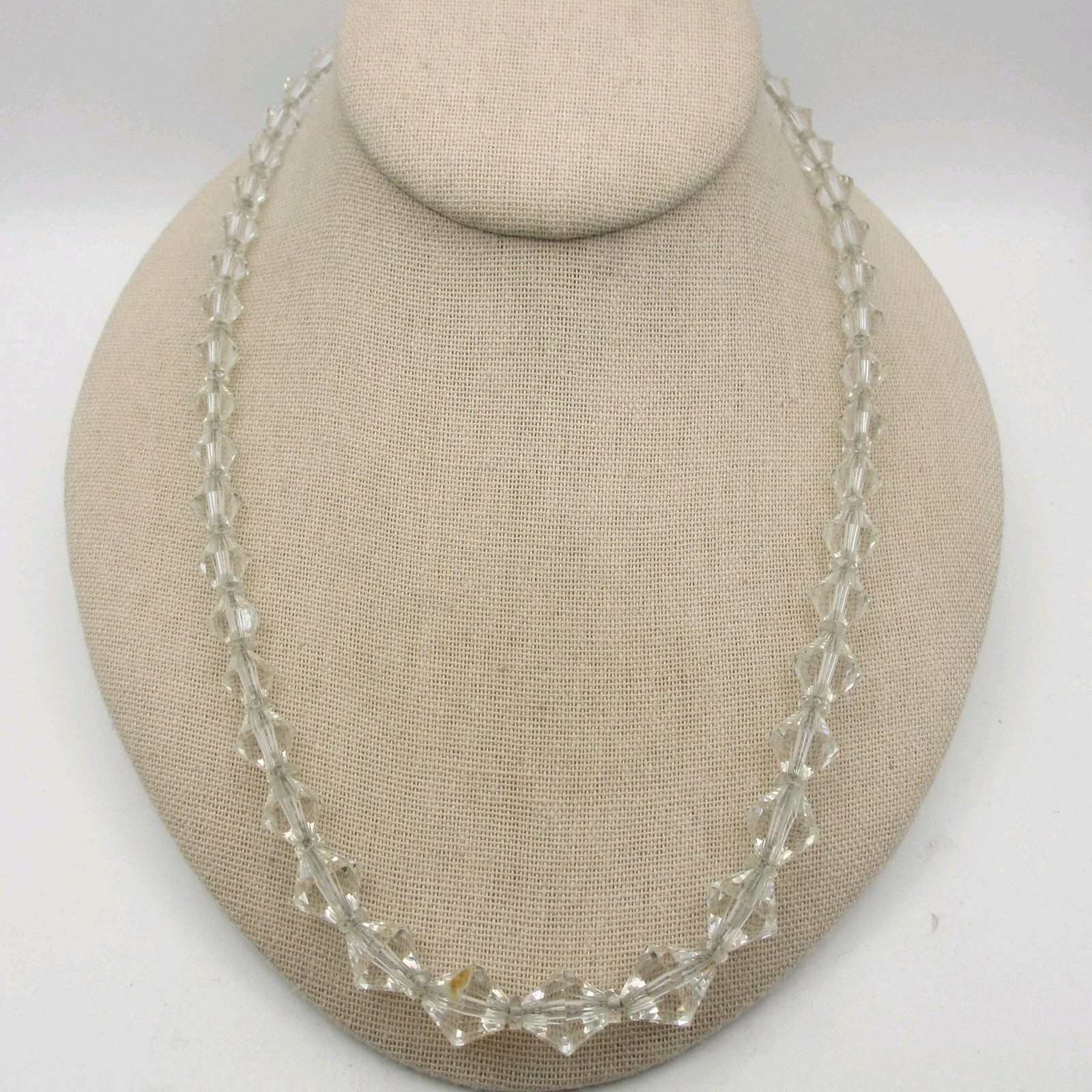 Vintage AB Crystal Necklace Bicone Beads Sterling Clasp 20 Inch