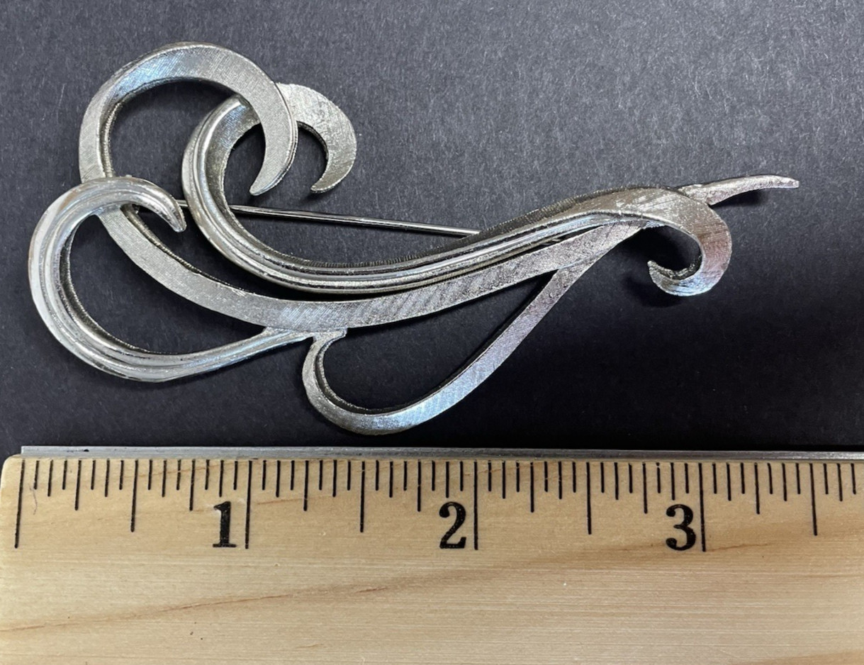 Vintage Cathé Scroll Swirl Ribbon Brooch Pin Signed 1960s Classic Elegant Piece