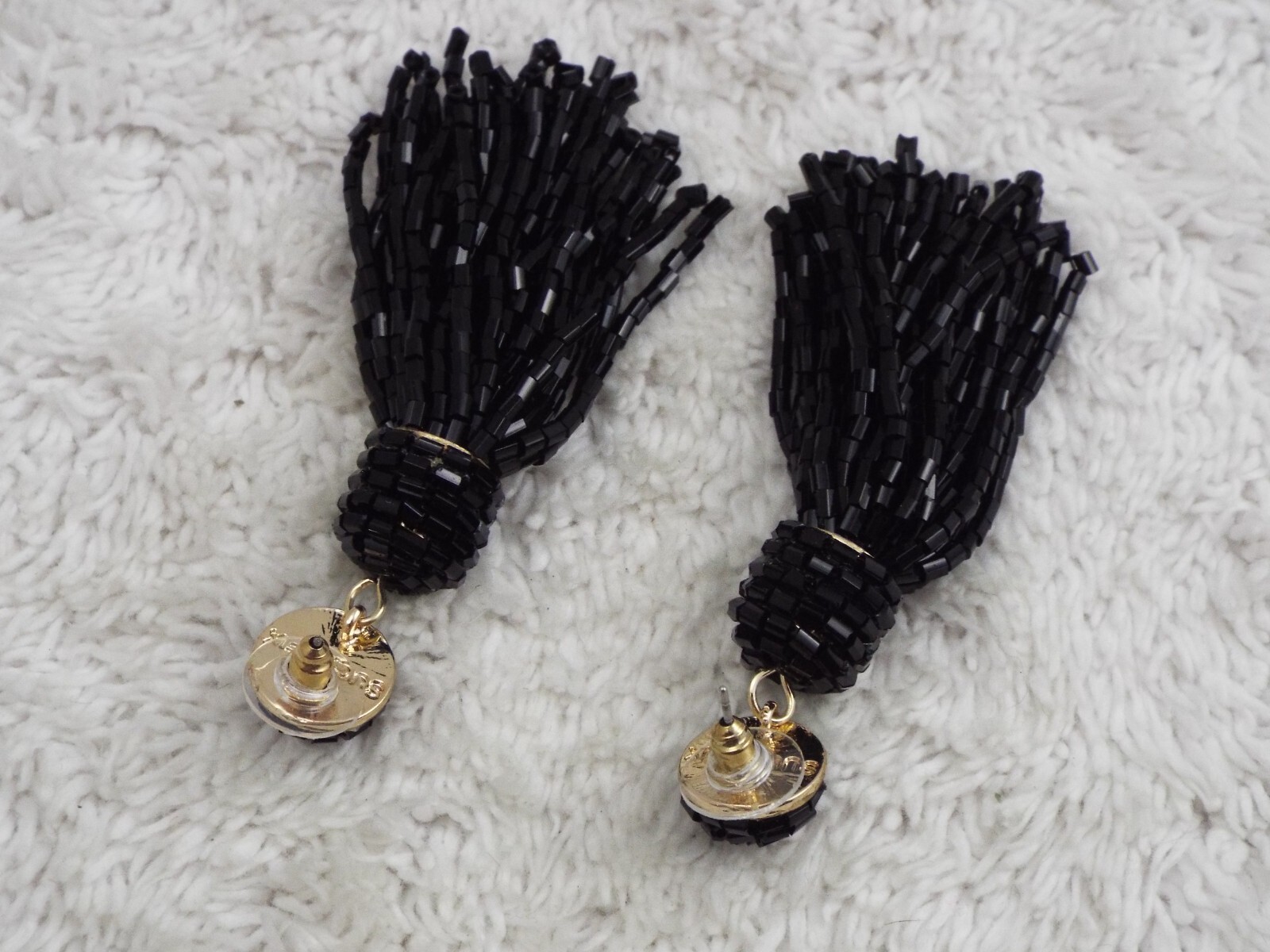 SUGARFIX Black Glass Bead Tassel Pierced Earrings (K11)