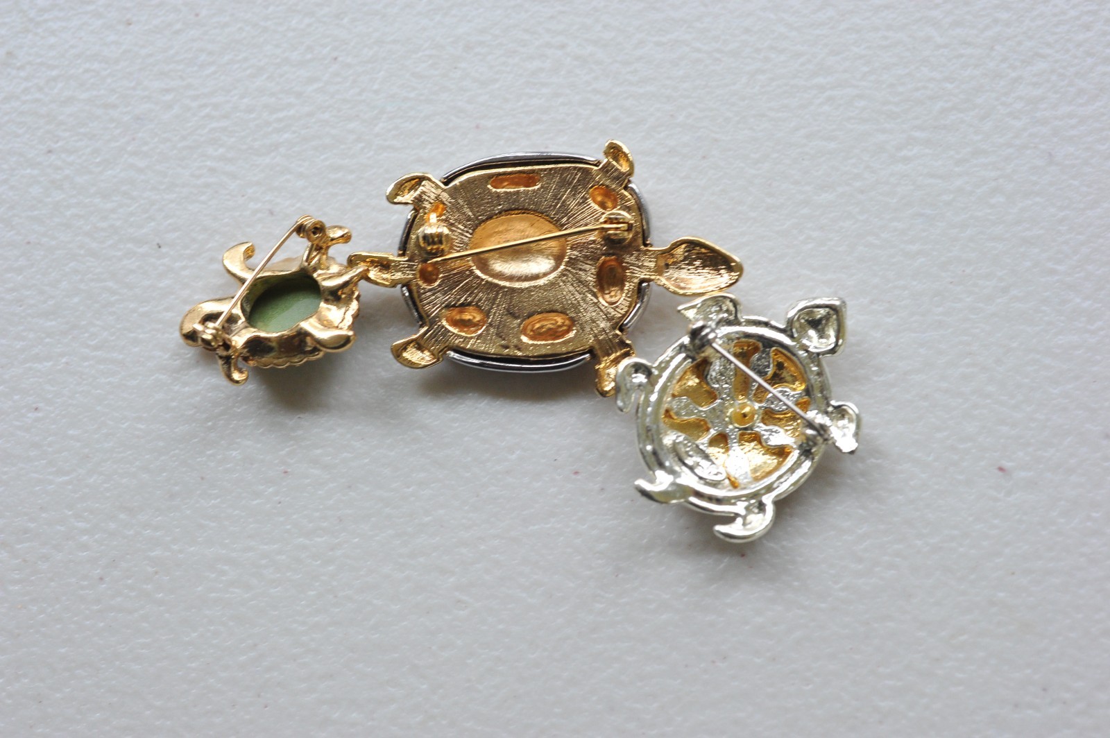 Brooch Lot vtg to now Turtle Turtles gold silver tone rhinestone MH21
