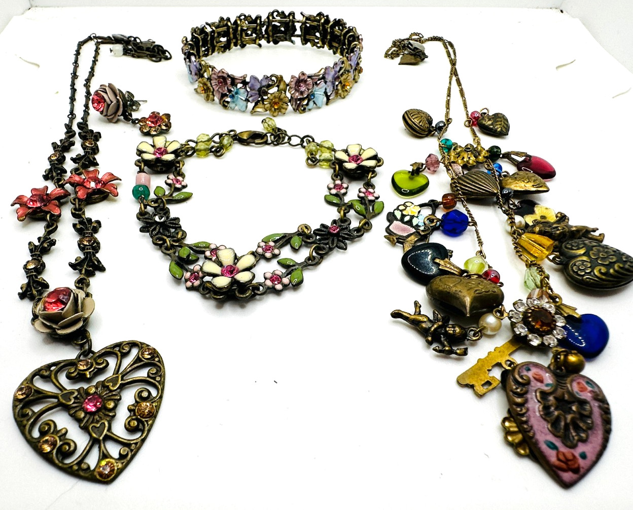 Lot Superb Vtg Glass Works Studio Heart Necklace + Belladonna + Avon Bracelet +