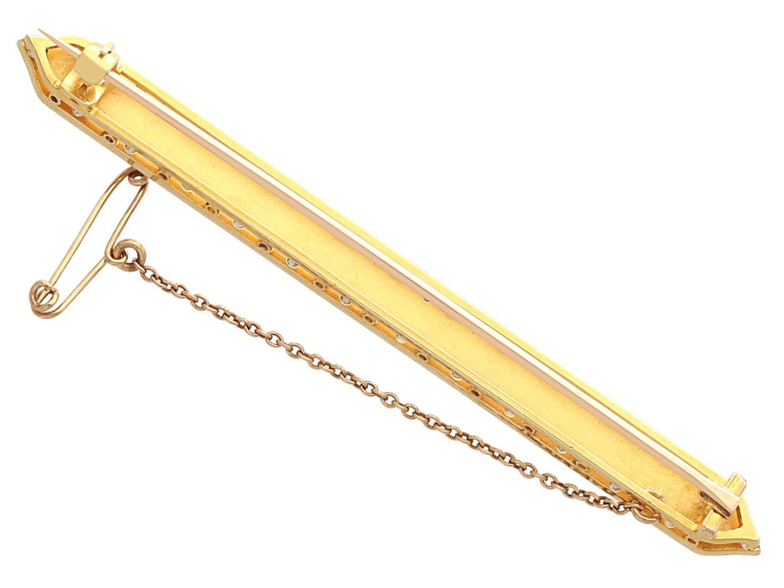 Natural Pearl and 0.78ct Diamond, 18ct Yellow Gold Bar Brooch – Antique