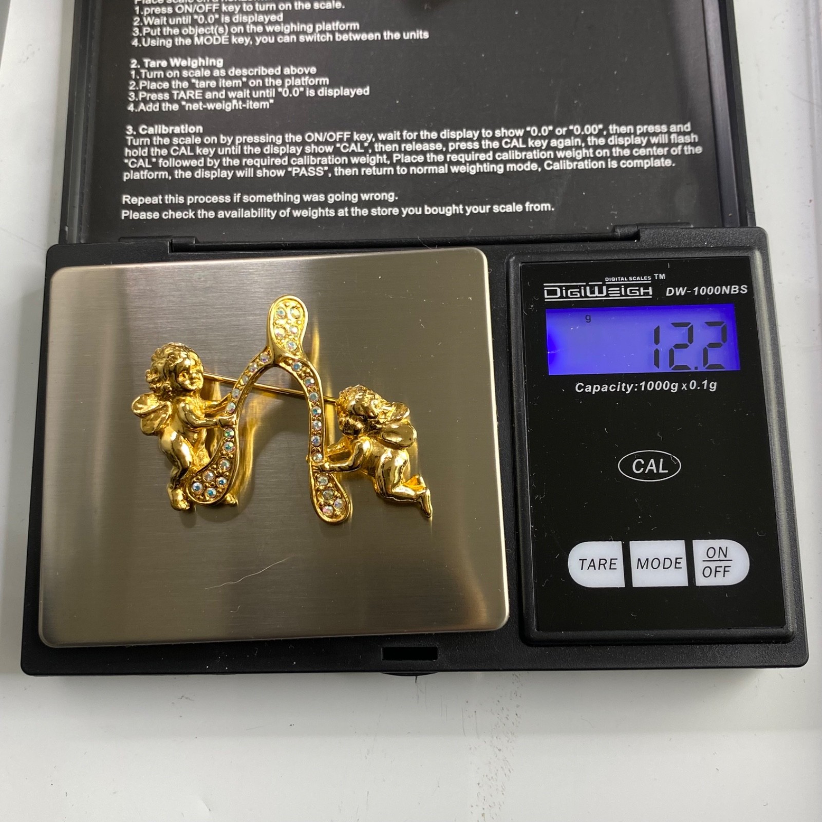 Sparkling Kirk’s Folly Signed Gold Tone Angel Cherub Wishbone Brooch Pin