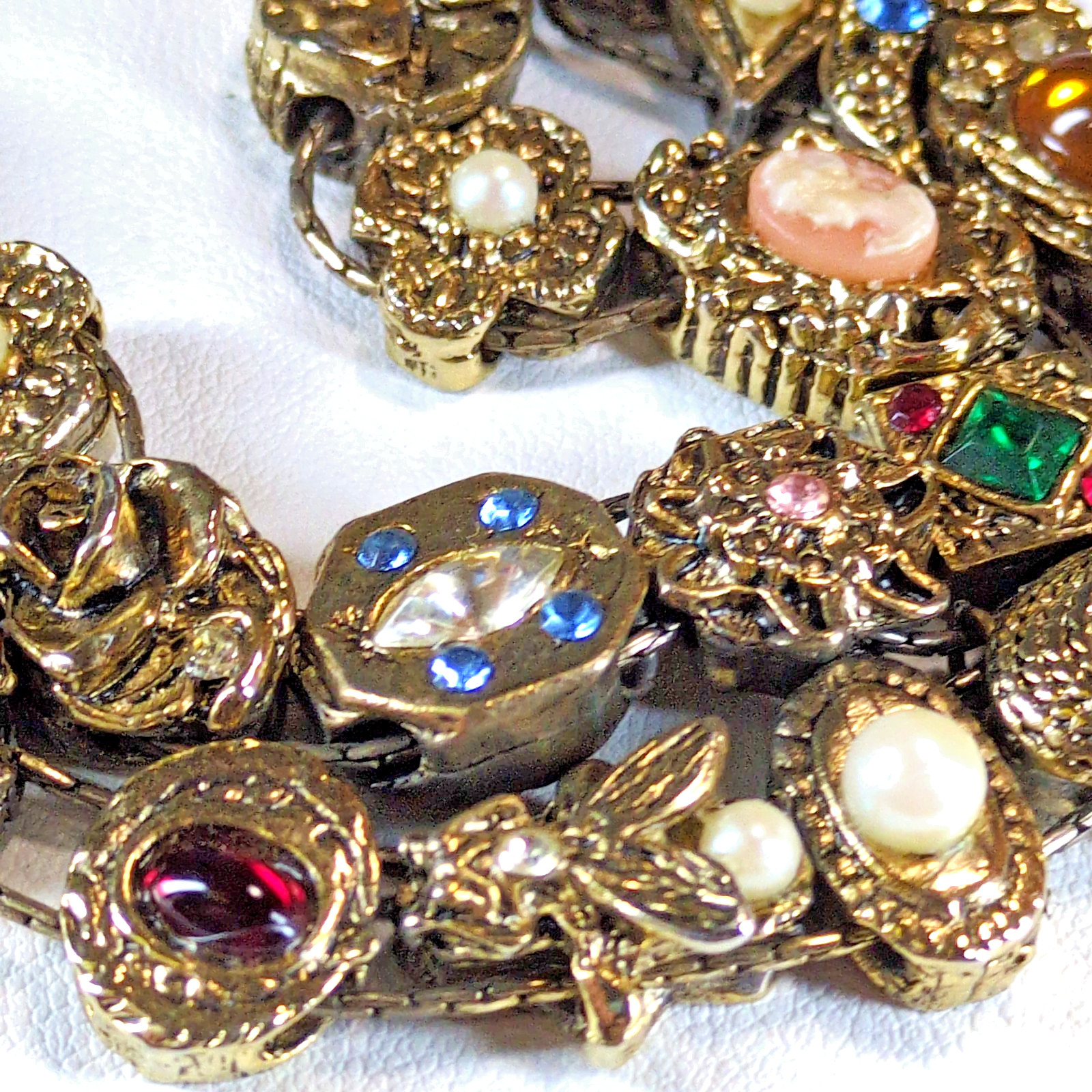 GOLDETTE NY Double Strand Slide Charm Bracelet Victorian Revival Rhinestone VTG