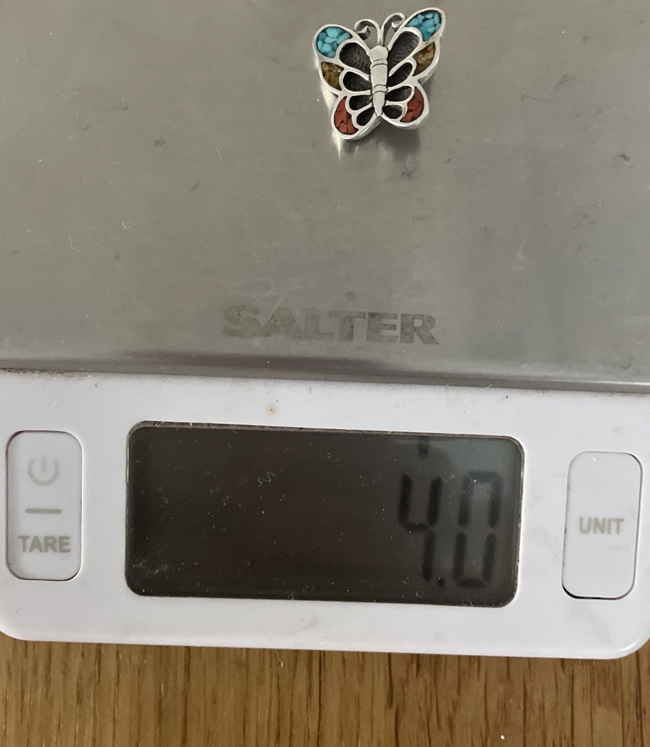 VTG Pendant Butterfly Sterling Silver Turquoise Coral Chip Inlay Southwestern 4g