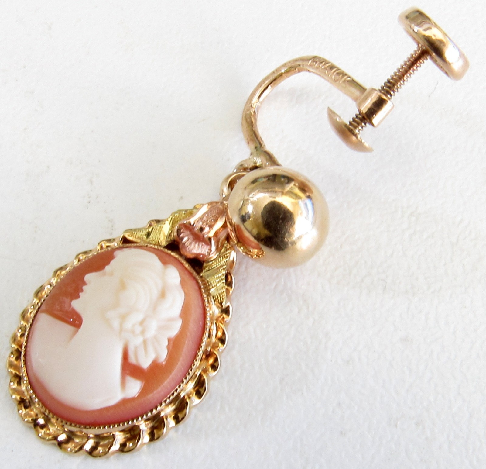 10K Gold – BDA Cameo Tear Drop, Screw Type Earrings – FREE Shipping!