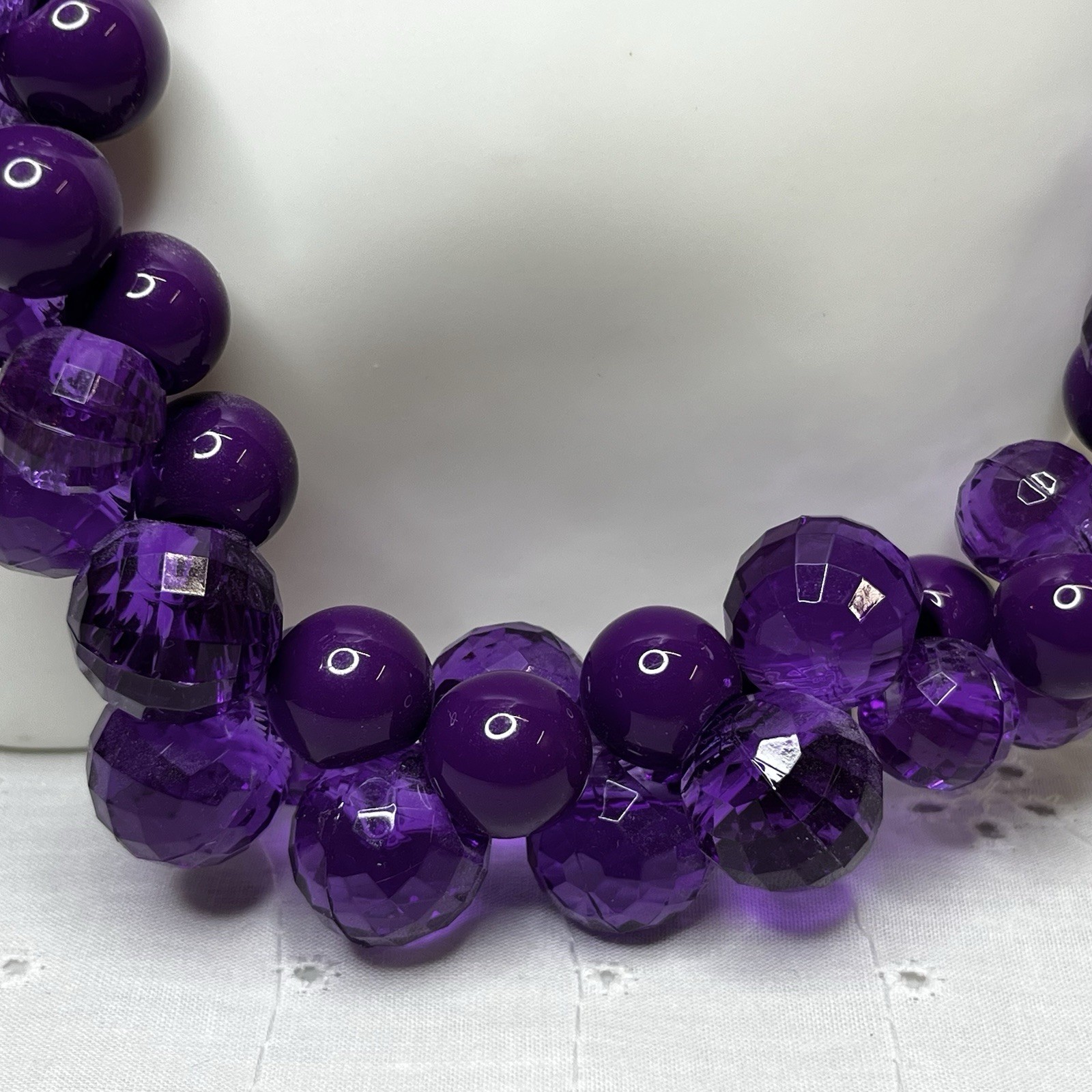 Lot of 3 Vintage Faceted Beaded Bauble Necklaces Purple Green Black White
