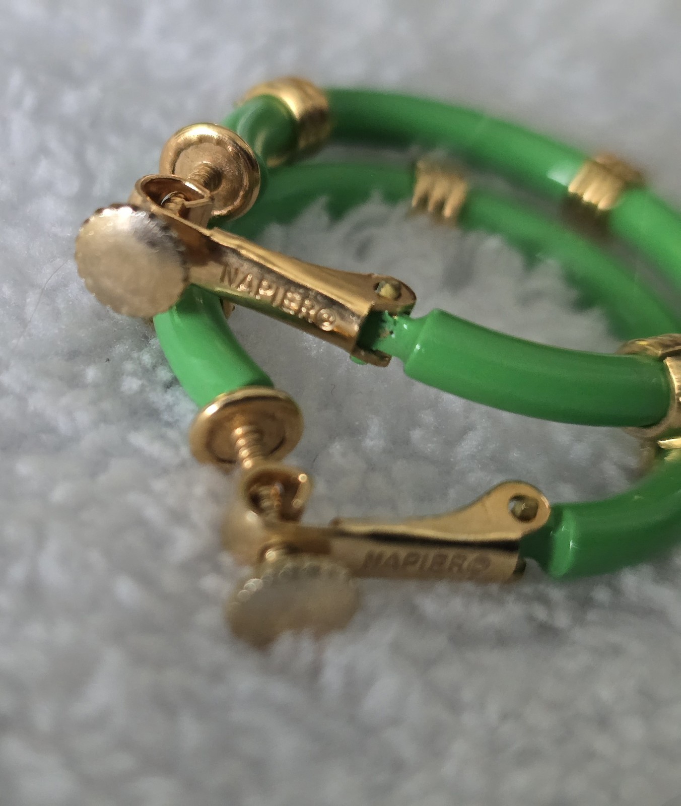 Napier Vintage Gold-Tone and Green Adjustable Clip-On On Earrings Signed