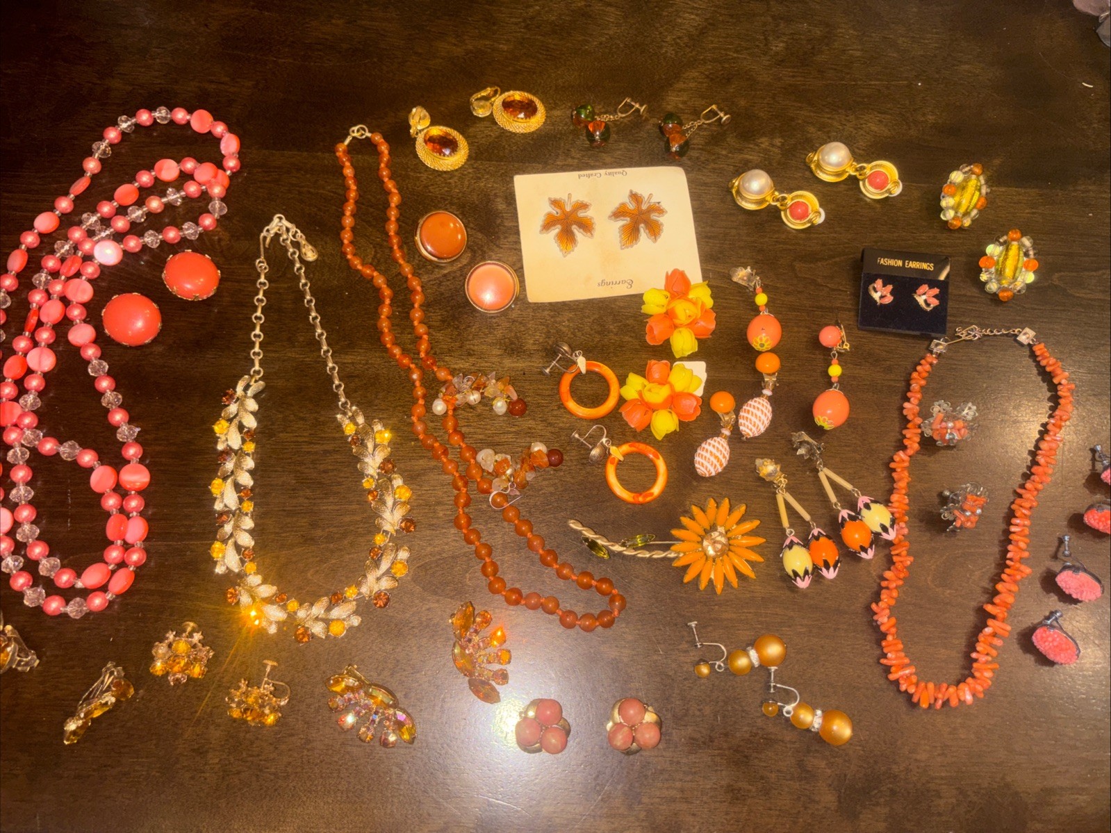 Mixed Huge Vtg Costume Jewelry Lot Orange, Amber, Yellow, Coral Colored Jewelry