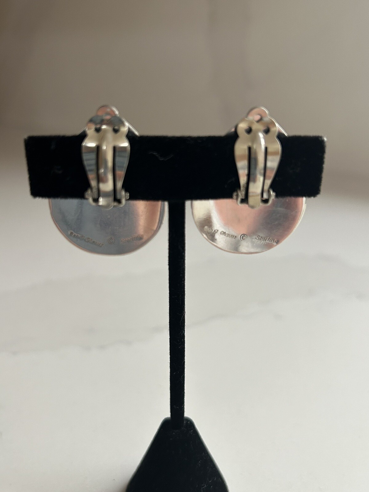 VINTAGE BEN J. CHAVEZ STERLING SILVER 925 MALACHITO CLIP ON EARRINGS
