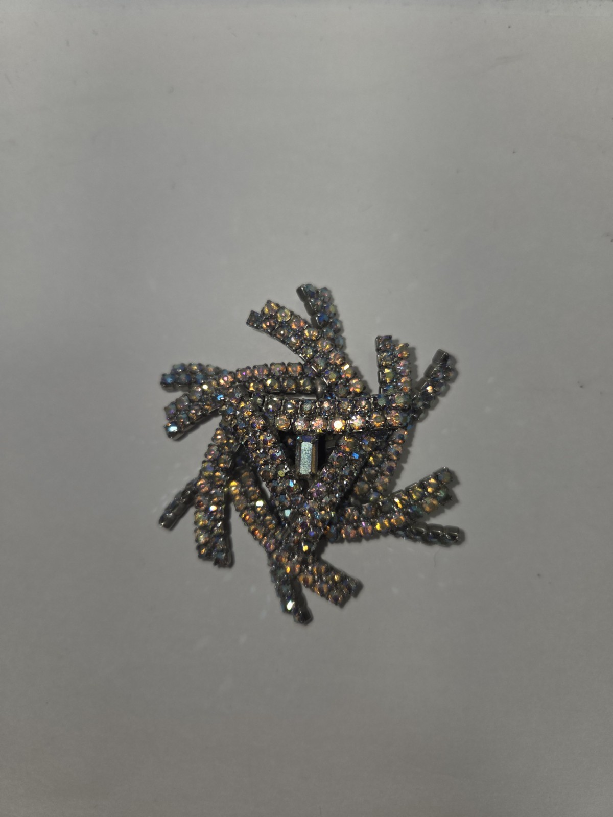 HUGE STARBURST AB SPECTACULAR GORGEOUS 3” brooch MID CENTURY MODERN 44 g