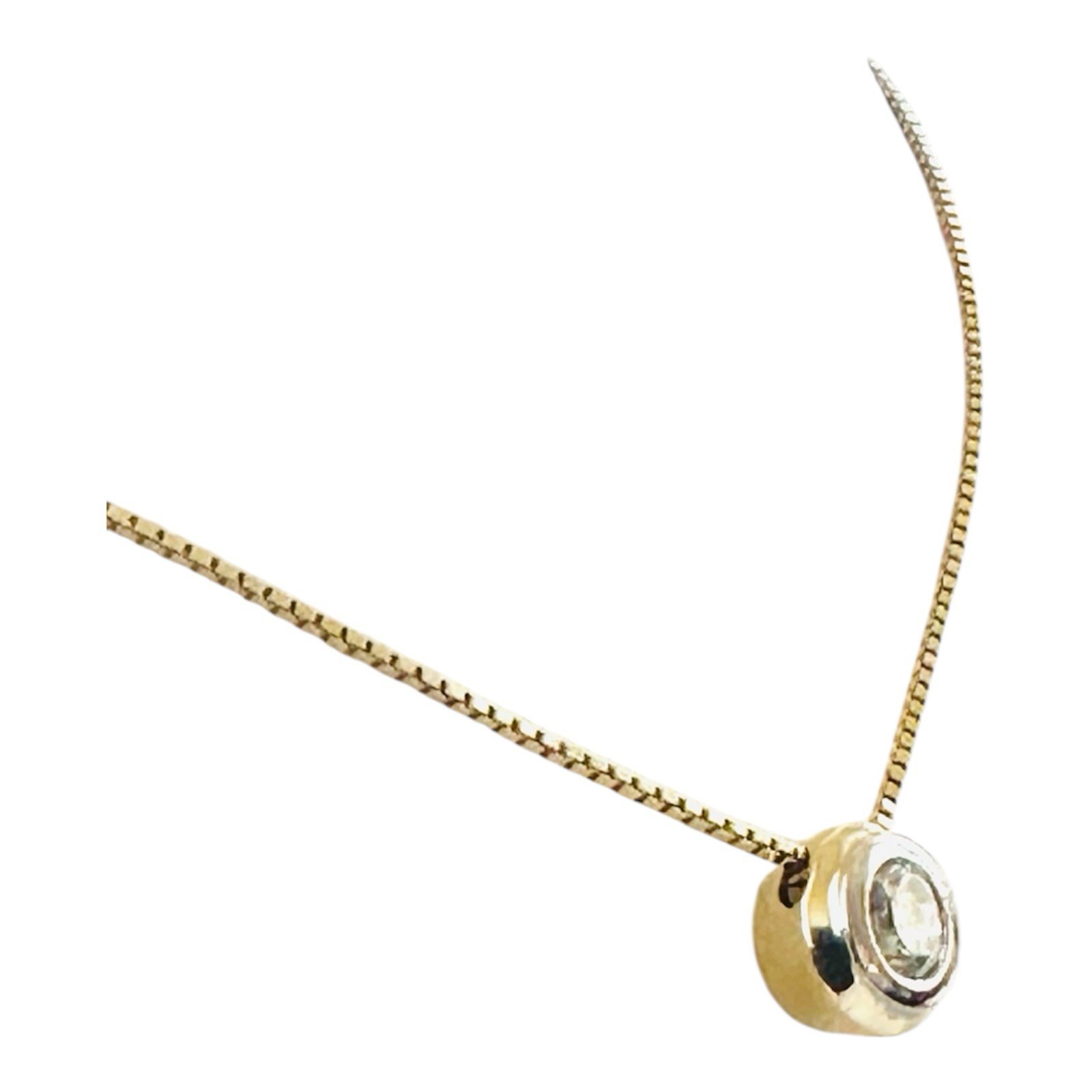 Estate Natural Brilliant Diamond Bezel Set 0.35 Carat Pendant 20″ Necklace 14k