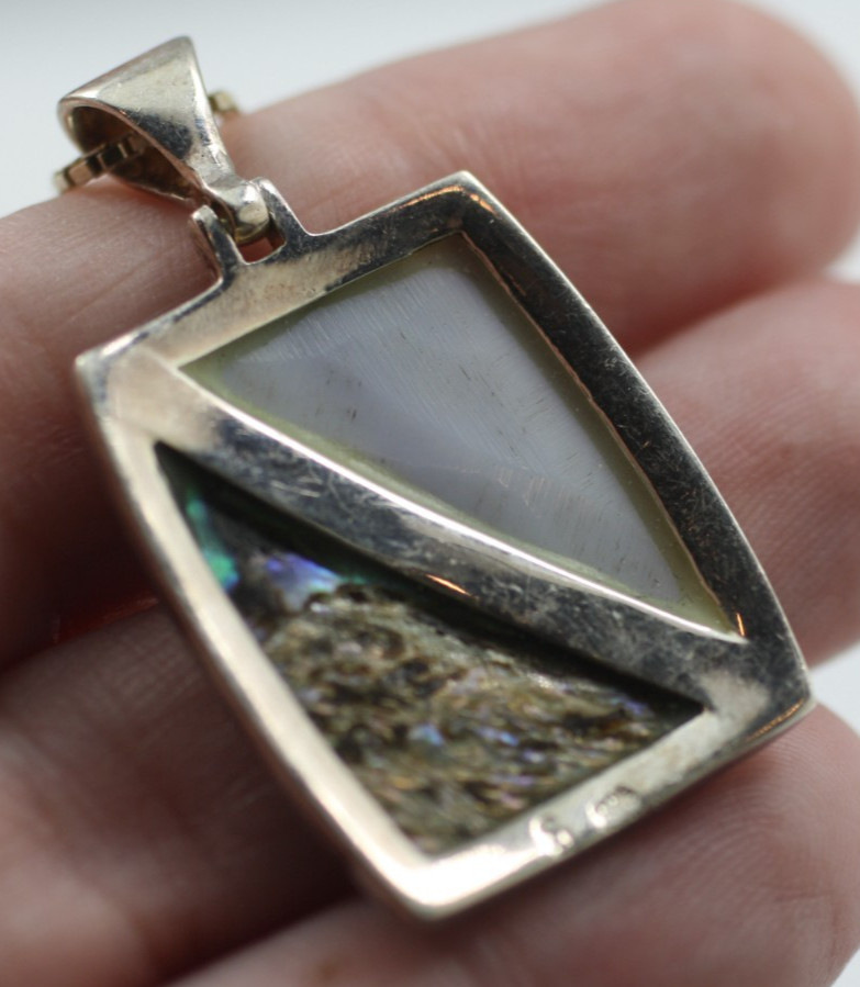 Purple stone & abalone shell pendant 925 Sterling Silver chain 20” Necklace
