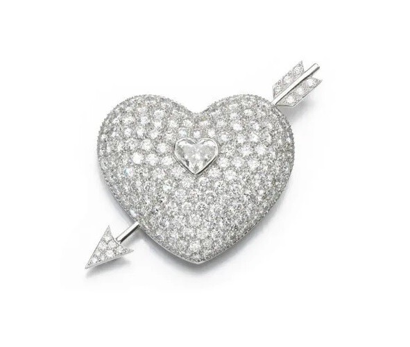 Heart And Arrow Brooch Pin White CZ 925 Silver Valentine Gift Auction Jewelry