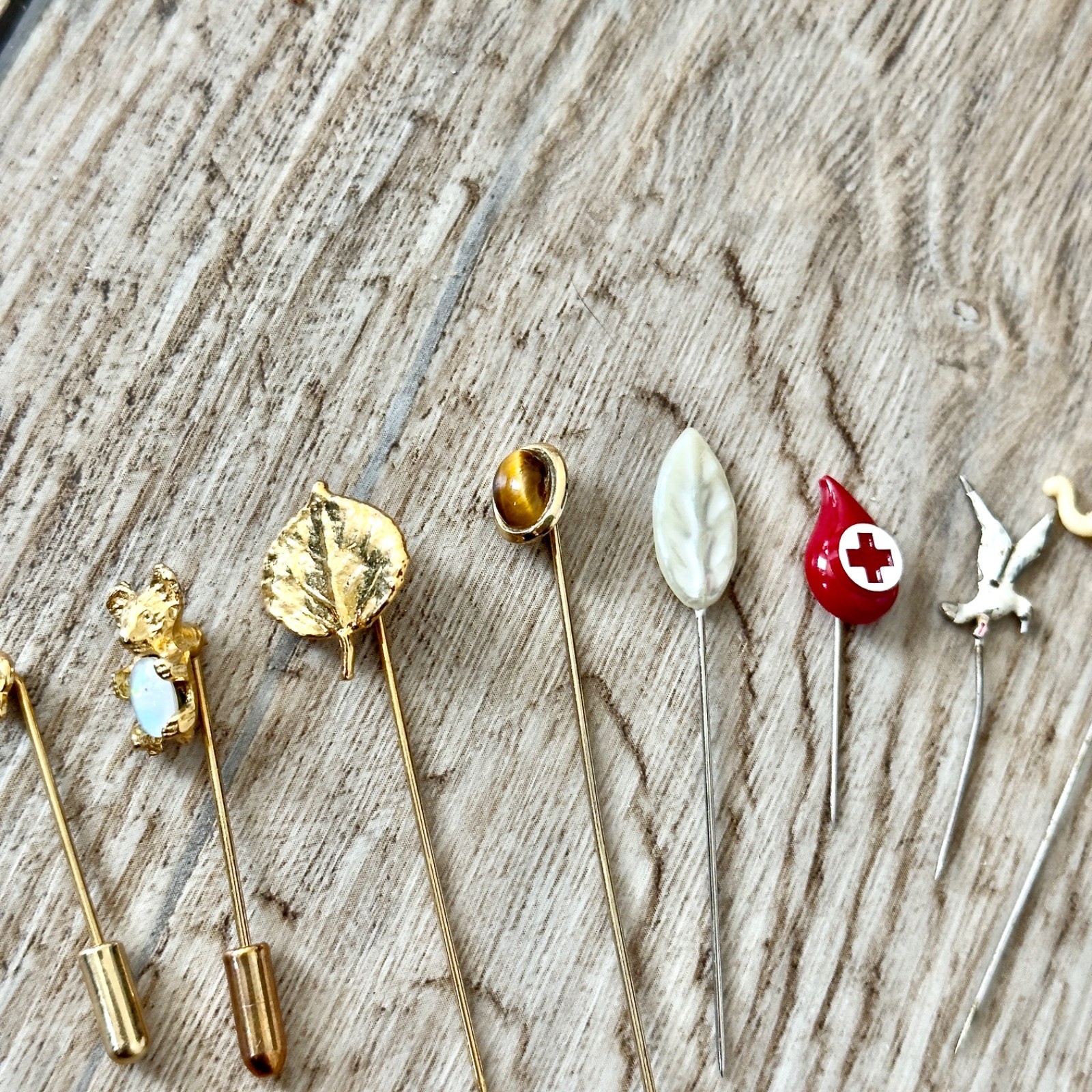 Stick Pin Hat Pins Silver & Gold Tone Red Cross Elephant Koala Mushroom & More