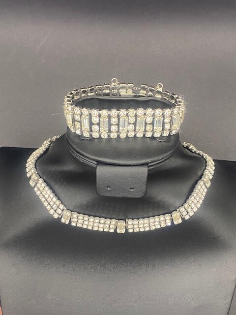 Weiss Emerald-cut and round Rhinestone Choker Necklace and Bracelet Set