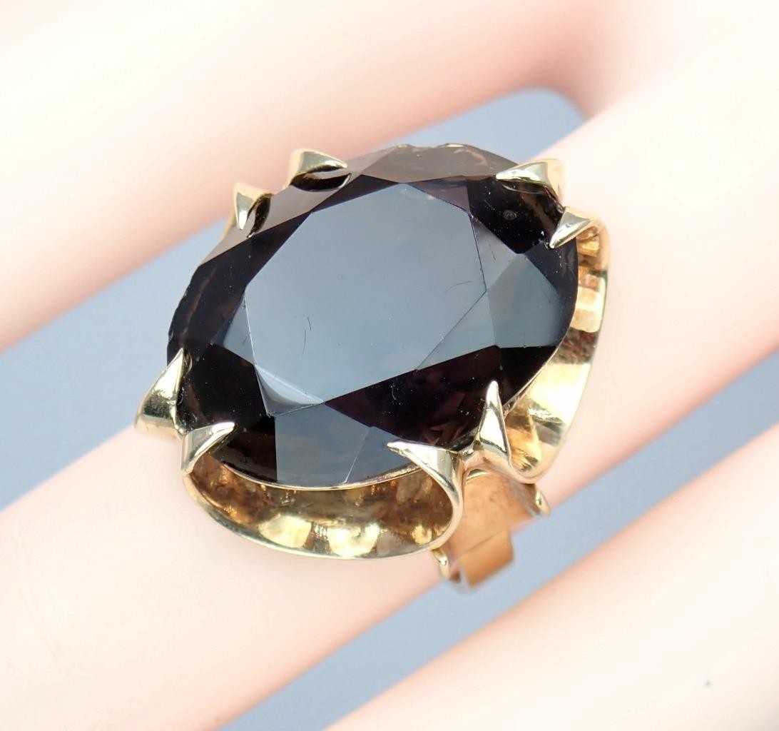 Super Vintage 1970s Solid 9K Rose Gold 14.4Ct Smokey Quartz Cocktail Ring 1971 5