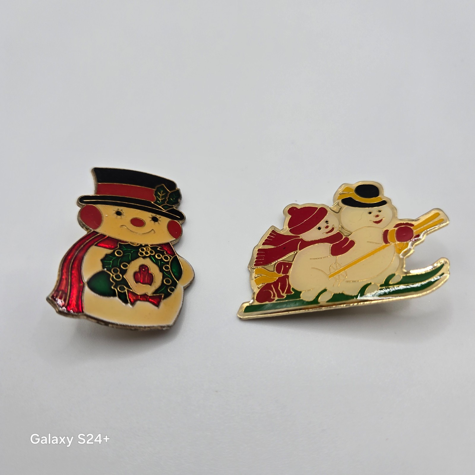 VTG Brooch Set Whimsical Cute Snowman Retro Enamel Painted Cartoon Holiday Pins