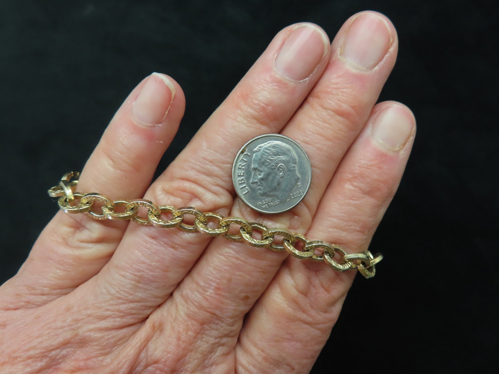 Vintage Gold Plated Art Deco 1930’s Textured Bracelet Old Spring Ring 7.5″