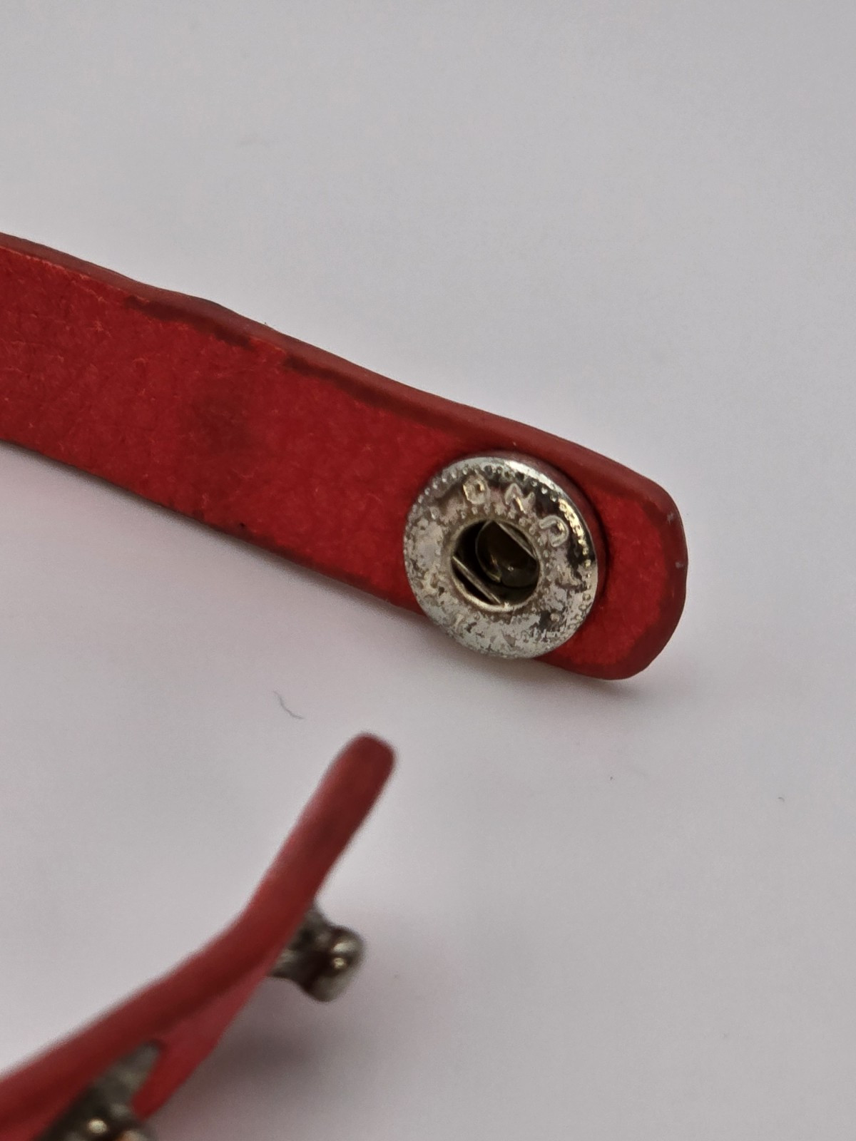 Vtg YIK FUNG Signed Red Leather & Rhinestone Slide Charm Bracelet FREE $HIPPING!