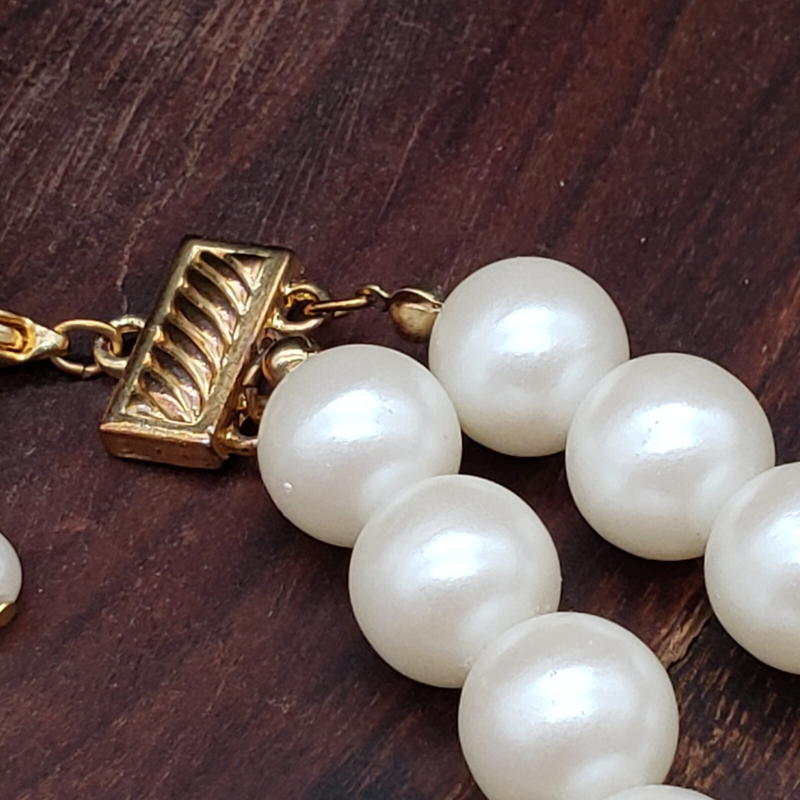 Vintage Faux Pearl Double Strand Necklace 17–18″ Gold Tone Lobster Clasp