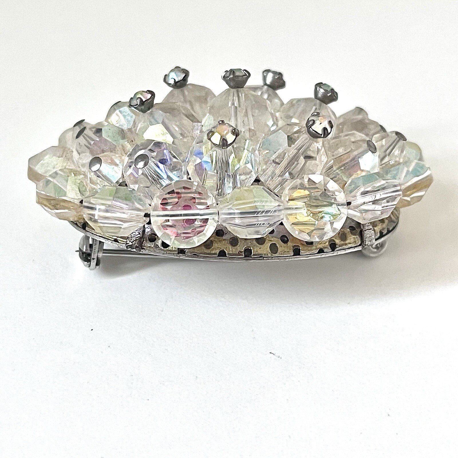 MCM AB Rhinestone Brooch Aurora Borealis Crystal Bead Cluster Prong-Set Pin