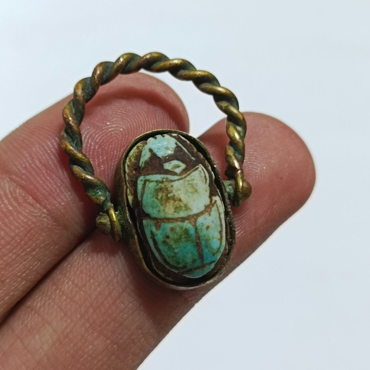 Antique Egyptian Carved Scarab Beetle Ring – Handmade Vintage Style