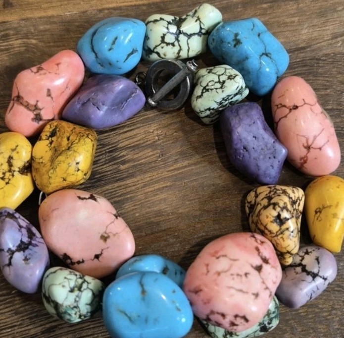 Vintage Colorful Dyed Howlite Nugget Bead Necklace, Toggle Closure