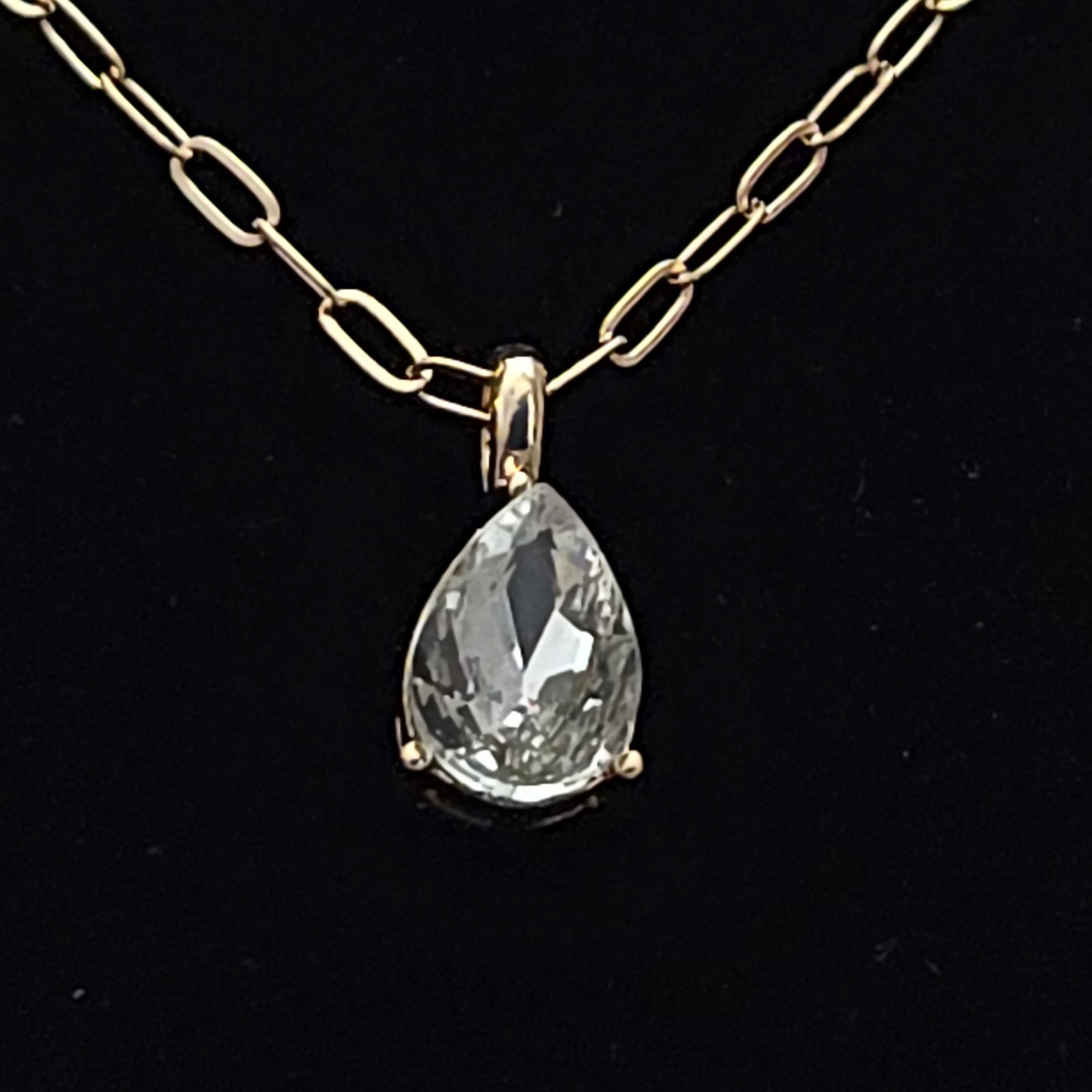 Gold Teardrop Crystal Pendant Necklace 18” Minimalist Layering Jewelry NWOT