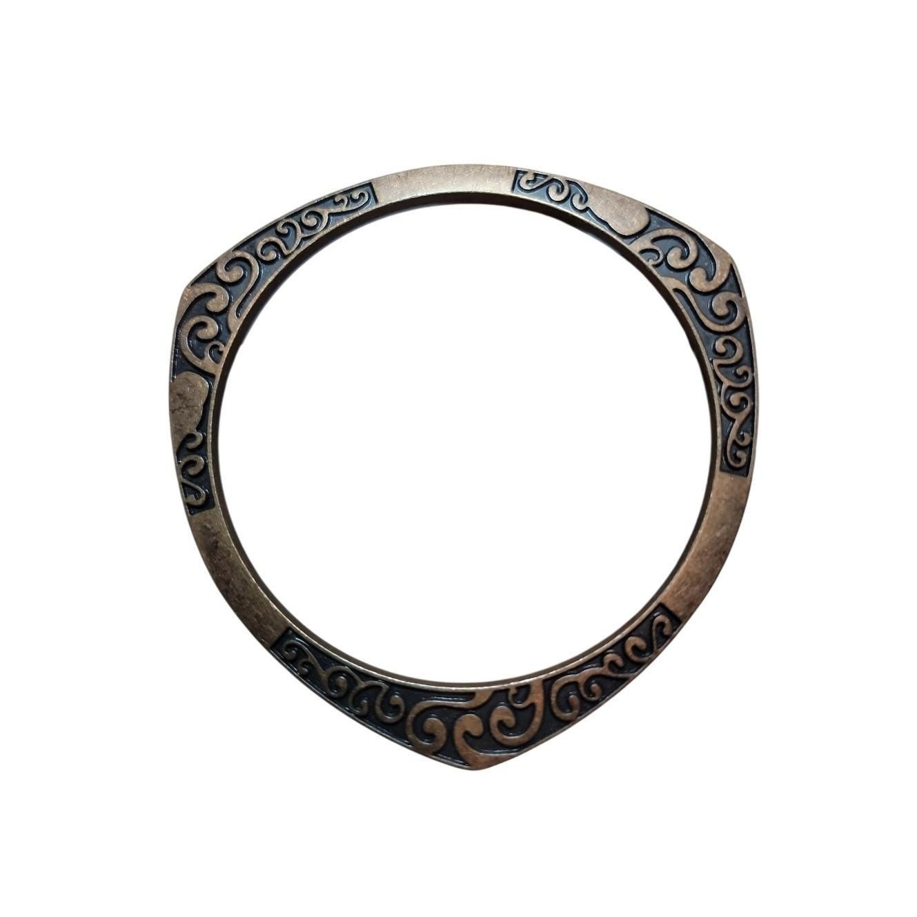 Vintage Copper Tone Etched Scroll Bangle Bracelet Dark Patina Boho Size 8.5